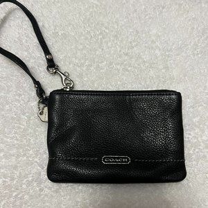 Coach Leather Black Wristlet Wallet Green Interior, White Keychain Strap